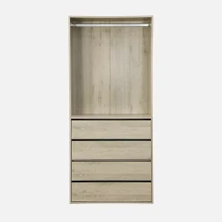 Module dressing avec 4 tiroirs et 1 penderie naturel. panneaux stratifiés