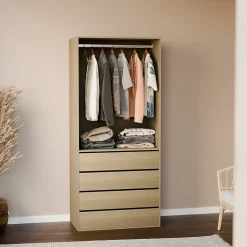 Module dressing avec 4 tiroirs et 1 penderie naturel. panneaux stratifiés