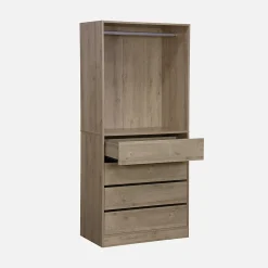 Module dressing avec 4 tiroirs et 1 penderie naturel. panneaux stratifiés