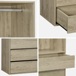 Module dressing avec 4 tiroirs et 1 penderie naturel. panneaux stratifiés