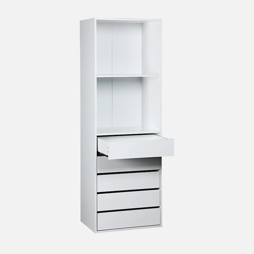 Module dressing avec 5 tiroirs et 2 étagères. blanc. panneaux stratifiés