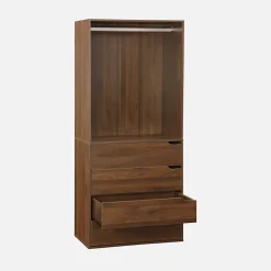 Module dressing avec 4 tiroirs et 1 penderie noyer. panneaux stratifiés