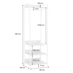 Module dressing blanc avec 1 penderie et 3 étagères. L 60 x P 48 x H 190 cm