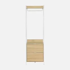 Module dressing blanc avec 1 penderie. 2 tiroirs et 1 étagère. L 60 x P 48 x H 190 cm