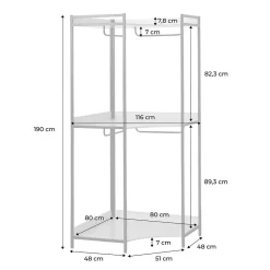 Module dressing d'angle noir avec 4 penderies et 2 étagères. L 80 x P 80 x H 190 cm