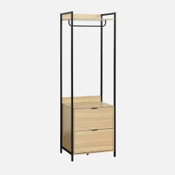 Module dressing noir avec 1 penderie. 2 tiroirs et 1 étagère. L 60 x P 48 x H 190 cm