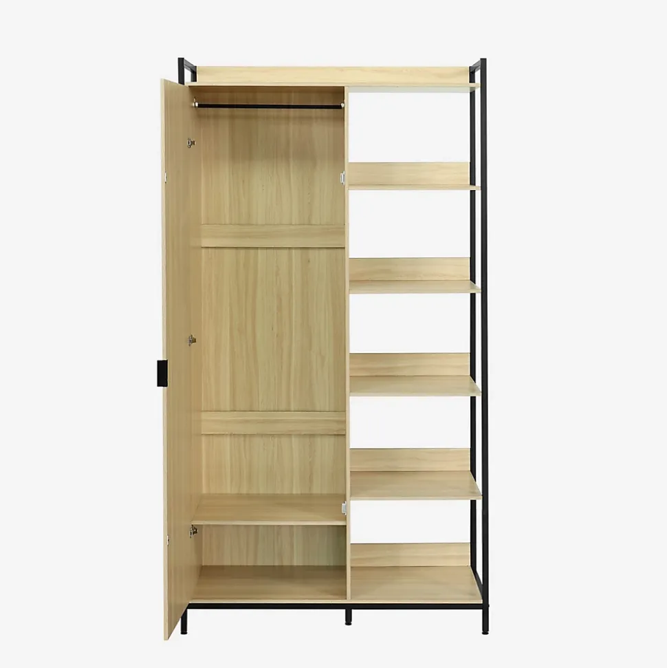 Module dressing noir avec 1 penderie. 6 étagères et 1 porte. L 100 x P 48 x H 190 cm