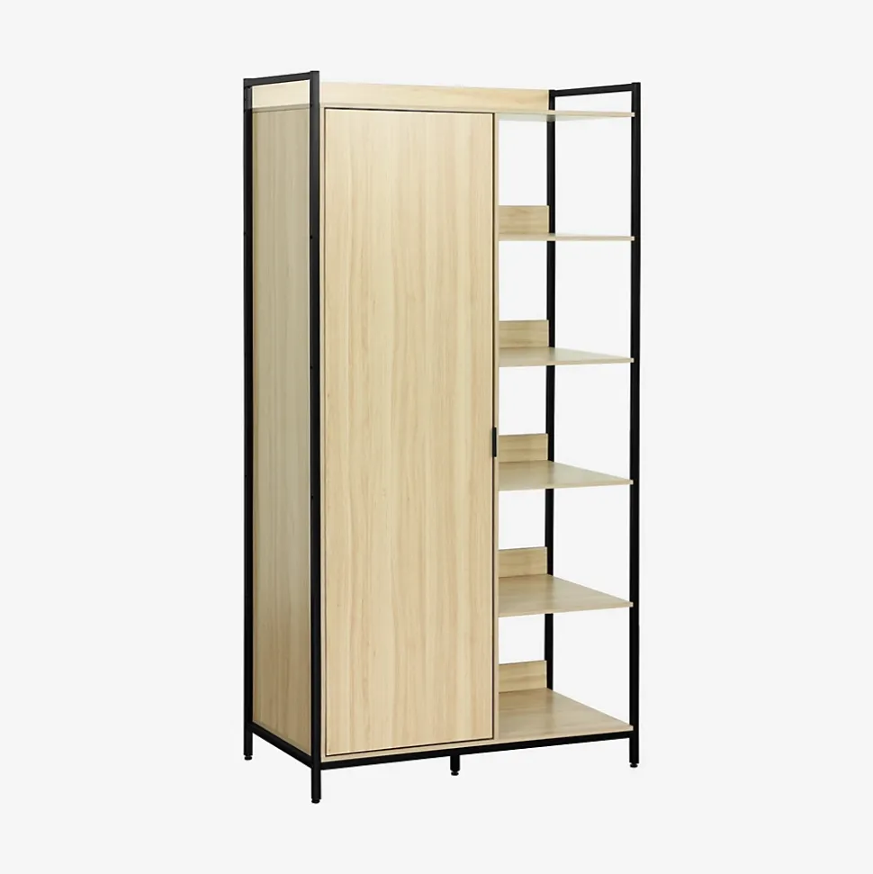 Module dressing noir avec 1 penderie. 6 étagères et 1 porte. L 100 x P 48 x H 190 cm
