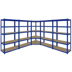 Monster Racking 1 Rayonnage d'Angle T-Rax Bleu et 4 Rayonnages T-Rax Bleus en Acier Sans Boulons 90cm x 45cm x 180cm