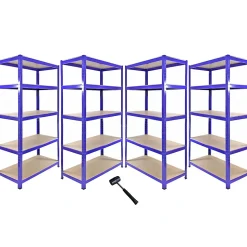 Monster Racking 1 Rayonnage d'Angle T-Rax Bleu et 4 Rayonnages T-Rax Bleus en Acier Sans Boulons 90cm x 45cm x 180cm