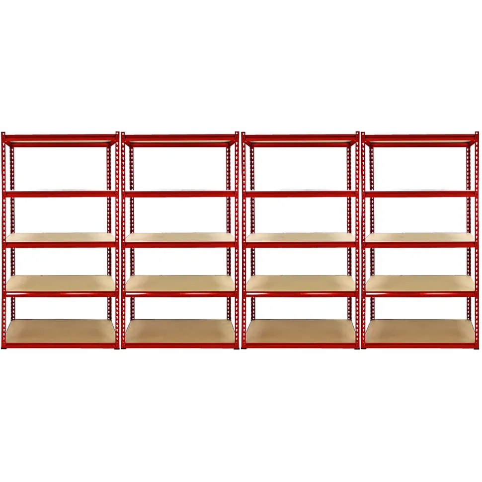 Monster Racking 1 Rayonnage d'Angle Z-Rax Rouge et 4 Rayonnages Z-Rax Rouges en Acier Sans Boulons 90cm x 45cm x 183cm