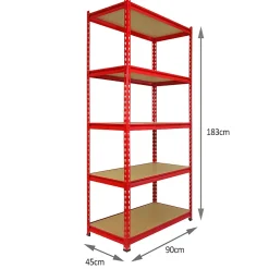 Monster Racking 1 Rayonnage d'Angle Z-Rax Rouge et 4 Rayonnages Z-Rax Rouges en Acier Sans Boulons 90cm x 45cm x 183cm