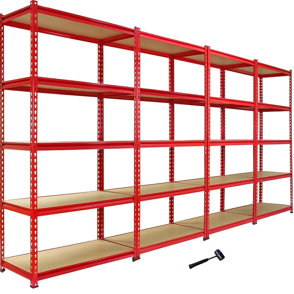 Monster Racking 1 Rayonnage d'Angle Z-Rax Rouge et 4 Rayonnages Z-Rax Rouges en Acier Sans Boulons 90cm x 45cm x 183cm