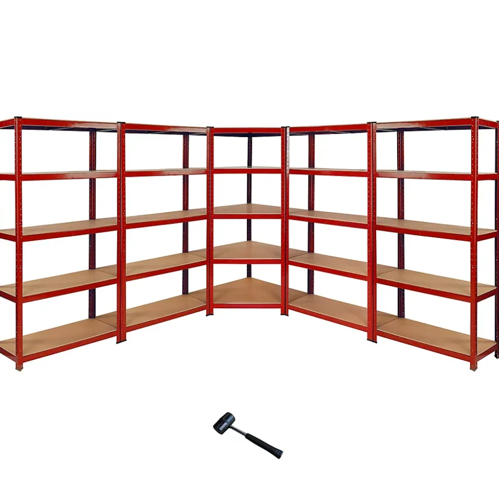 Monster Racking 1 Rayonnage d'Angle Z-Rax Rouge et 4 Rayonnages Z-Rax Rouges en Acier Sans Boulons 90cm x 45cm x 183cm