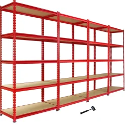 Monster Racking 4 Rayonnages Z-Rax en Acier Sans Boulons Rouges 90cm x 183cm x 45cm
