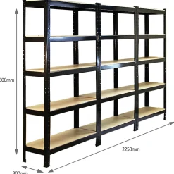 Monster Racking 3 Rayonnages T-Rax en Acier Sans Boulons Noirs 75cm x 30cm x 150cm