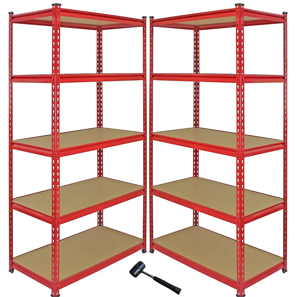 Monster Racking 1 Rayonnage d'Angle Z-Rax Rouge & 2 Rayonnages Z-Rax Rouges en Acier Sans Boulons 90cm x 45cm x 183cm