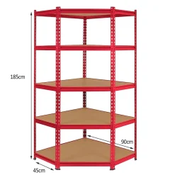 Monster Racking 1 Rayonnage d'Angle Z-Rax Rouge & 2 Rayonnages Z-Rax Rouges en Acier Sans Boulons 90cm x 45cm x 183cm