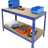 Monster Racking 2 x Rayonnage T-Rax 90cm Bleu & Etabli de Travail Q-Rax Bleu 120 cm