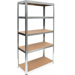 MORIE - Rayonnage industriel de stockage - Charge max 875 kg - 5 étagères - Acier galvanisé + panneaux MDF