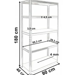 MORIE - Rayonnage industriel de stockage - Charge max 875 kg - 5 étagères - Acier galvanisé + panneaux MDF