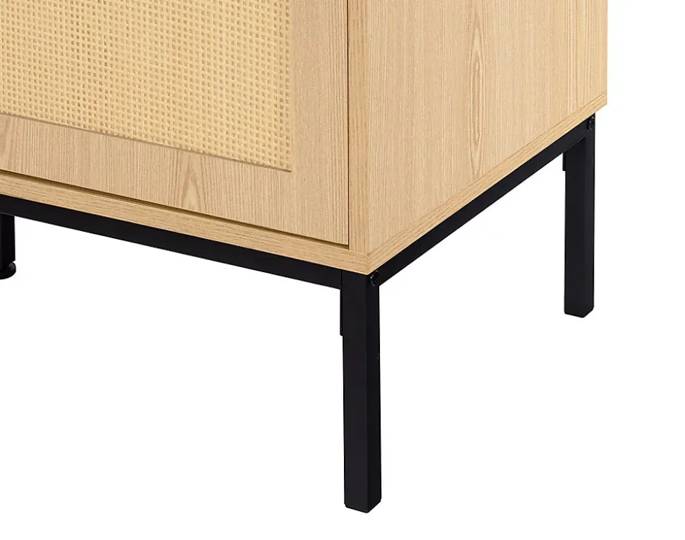 Nagato - buffet bas - cannage et effet bois - 3 portes - 150 cm - Best Mobilier
