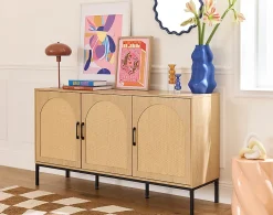 Nagato - buffet bas - cannage et effet bois - 3 portes - 150 cm - Best Mobilier