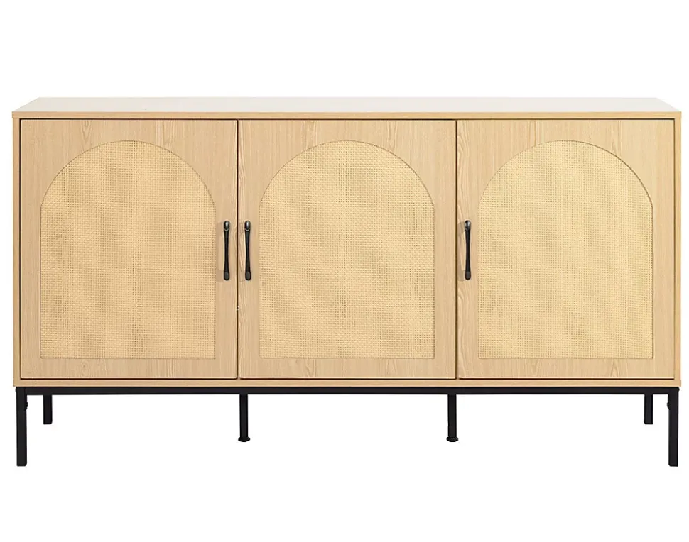 Nagato - buffet bas - cannage et effet bois - 3 portes - 150 cm - Best Mobilier