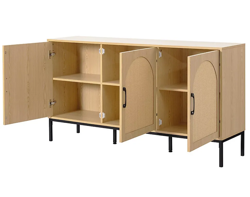 Nagato - buffet bas - cannage et effet bois - 3 portes - 150 cm - Best Mobilier