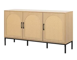 Nagato - buffet bas - cannage et effet bois - 3 portes - 150 cm - Best Mobilier