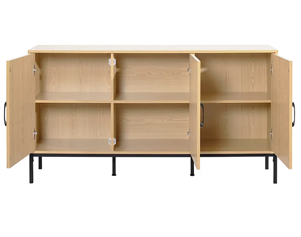 Nagato - buffet bas - cannage et effet bois - 3 portes - 150 cm - Best Mobilier