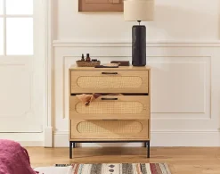 Nagato - commode - cannage et effet bois - 70 cm - Best Mobilier