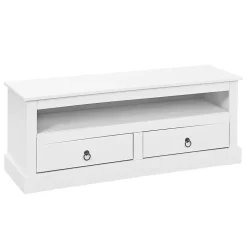 NATUR - Meuble TV 2 Tiroirs Bois Massif Vernis Blanc
