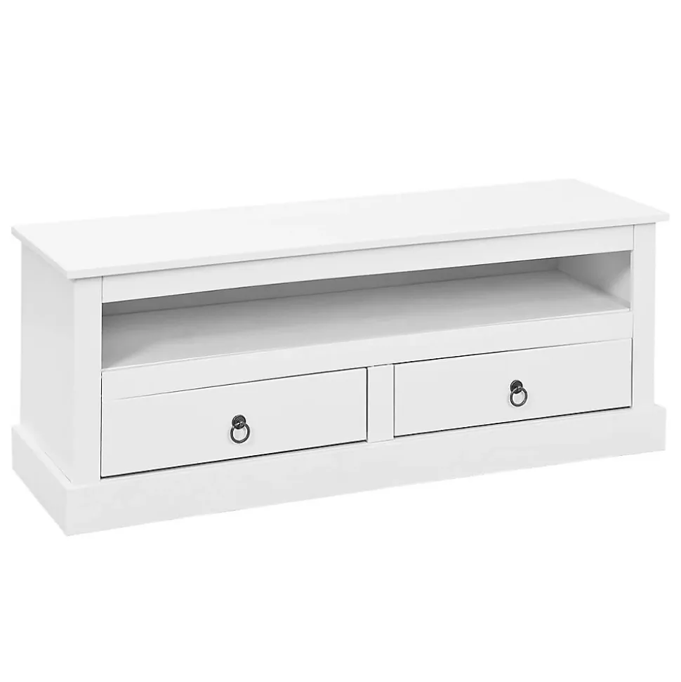 NATUR - Meuble TV 2 Tiroirs Bois Massif Vernis Blanc