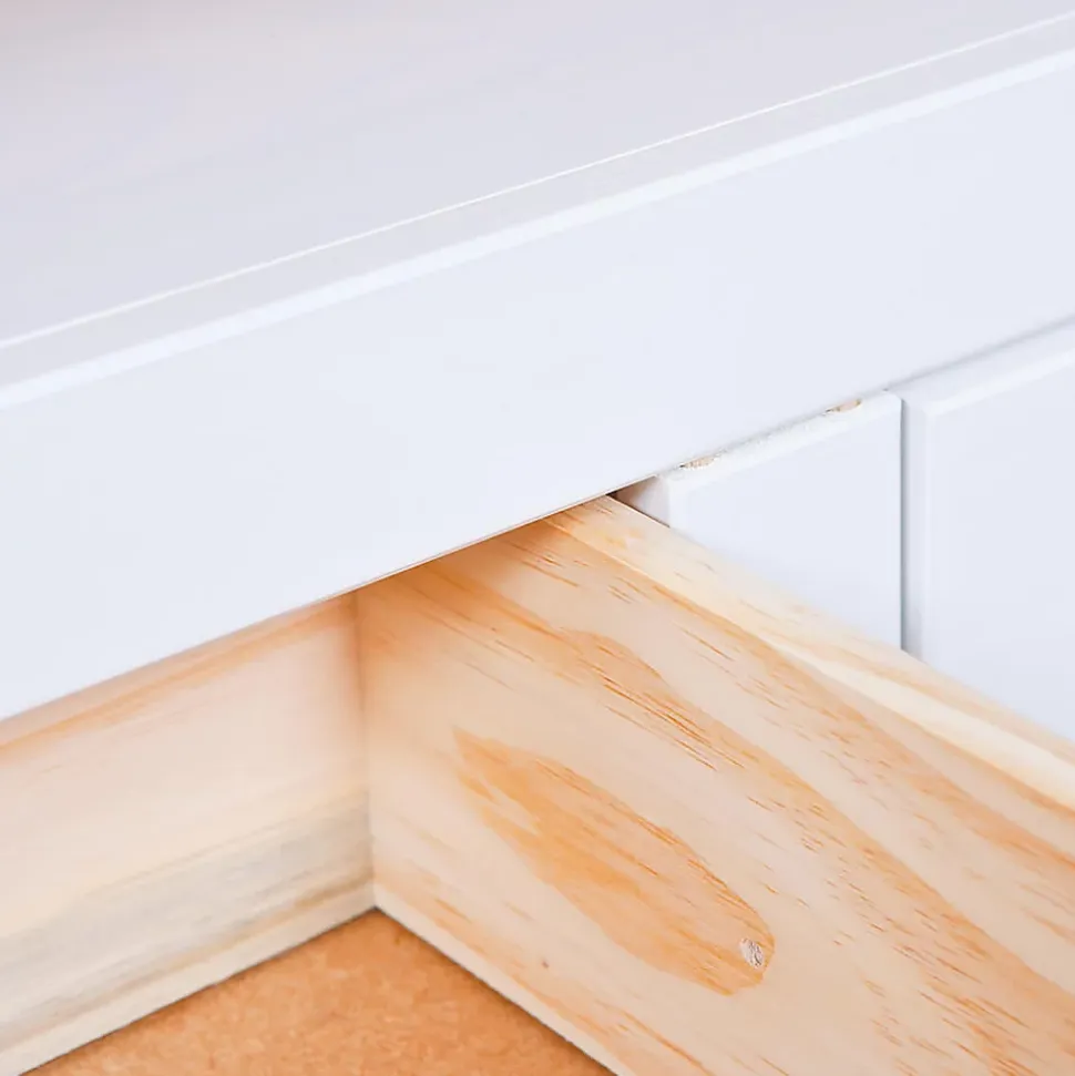 NATUR - Meuble TV 2 Tiroirs Bois Massif Vernis Blanc