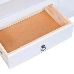 NATUR - Meuble TV 2 Tiroirs Bois Massif Vernis Blanc