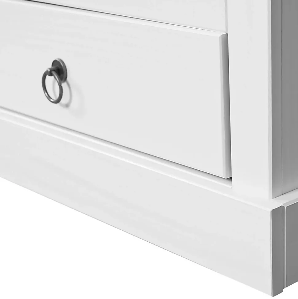 NATUR - Meuble TV 2 Tiroirs Bois Massif Vernis Blanc