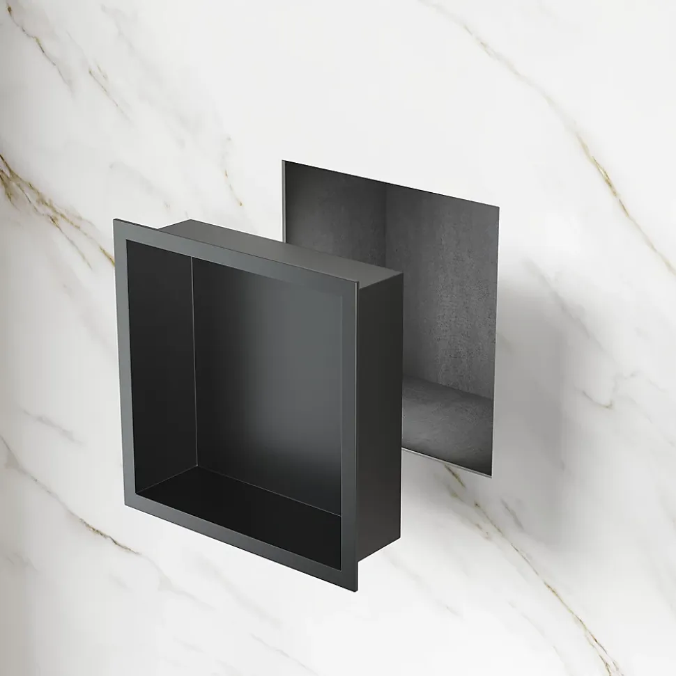 Niche inox SIRHONA 300x300x95mm - Encastrée + Bac à douche + Verticale/Horizontale + Noir mat