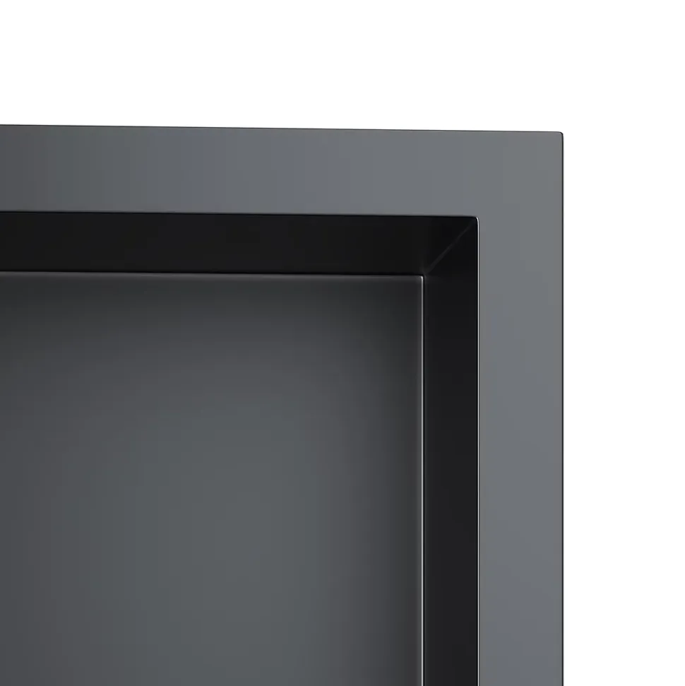 Niche inox SIRHONA 300x300x95mm - Encastrée + Bac à douche + Verticale/Horizontale + Noir mat
