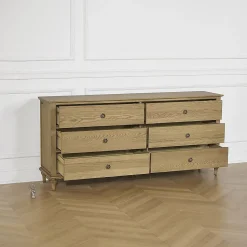 OLIVIA Commode Shabby chic en chêne, 6 tiroirs