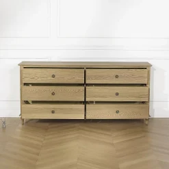 OLIVIA Commode Shabby chic en chêne, 6 tiroirs