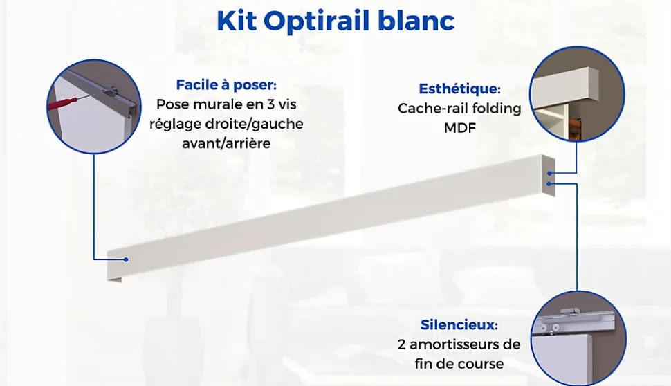 OPTIMUM Kit porte coulissante + rail Atelier - H204 x L83 x P4 cm - Noir verre depoli