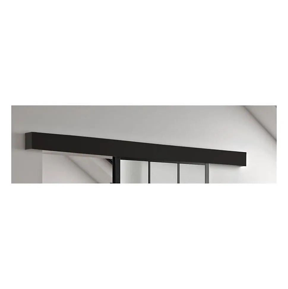 OPTIMUM Kit porte coulissante + rail Atelier - H204 x L83 x P4 cm - Noir verre depoli