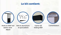 OPTIMUM Kit porte coulissante + rail Atelier - H204 x L83 x P4 cm - Noir verre depoli