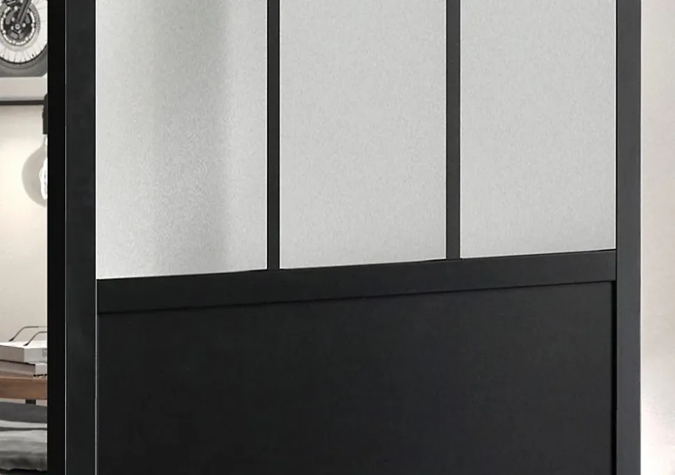 OPTIMUM Kit porte coulissante + rail Atelier - H204 x L83 x P4 cm - Noir verre depoli