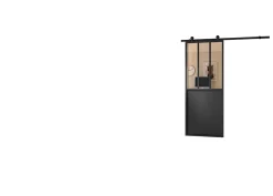 OPTIMUM Kit porte coulissante ATELIER noir + rail apparent + cache rail - 204 x 93 cm - verre transparent