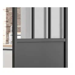 OPTIMUM Kit porte coulissante ATELIER noir + rail apparent + cache rail - 204 x 93 cm - verre transparent