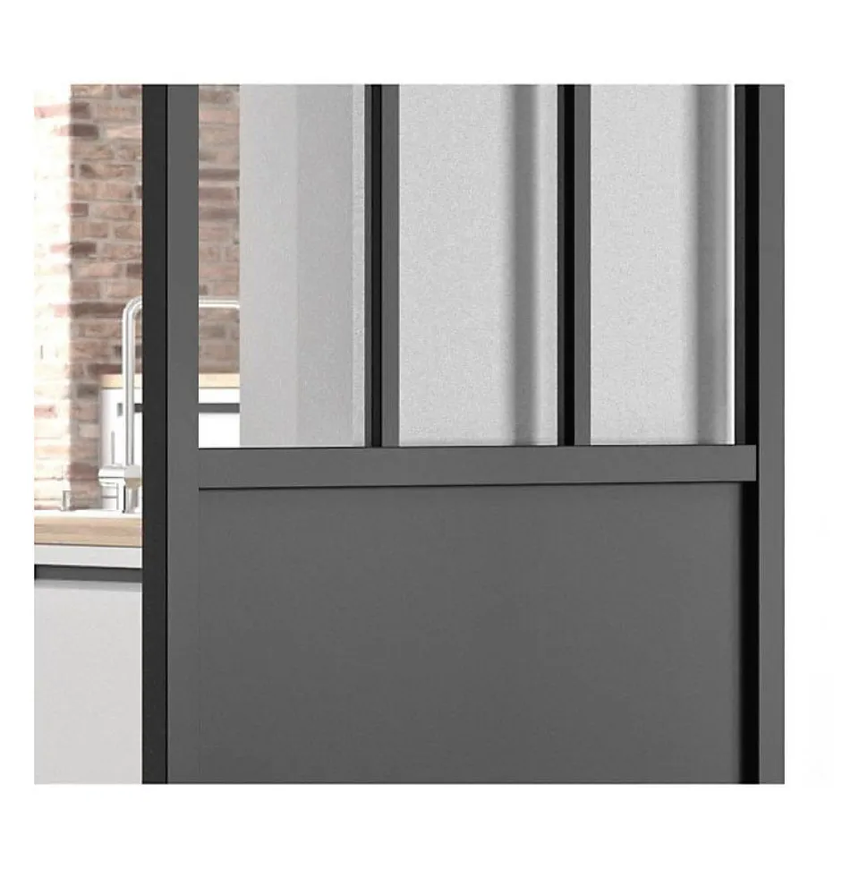 OPTIMUM Kit porte coulissante ATELIER noir + rail apparent + cache rail - 204 x 93 cm - verre transparent