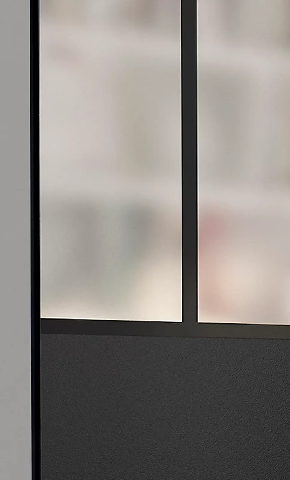 OPTIMUM pack portes de placard coulissantes, 2 vantaux décor atelier noir, verre dépoli blanc, H 2500 x L 1500 mm