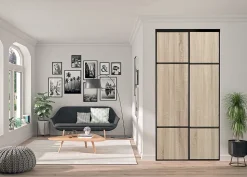 OPTIMUM pack portes de placard coulissantes, 2 vantaux décor chêne sauvage partitionné chêne sauvage H2500mm X L1200mm